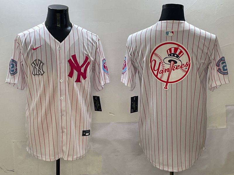 Men New York Yankees Blank White Stripe Jointly Name Nike 2025 MLB Jersey style 30